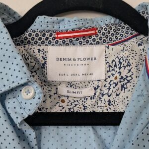 Denim & Flowers Blue Polka Dot Button Down Slim Fit Shirt Ricky‎ Singh